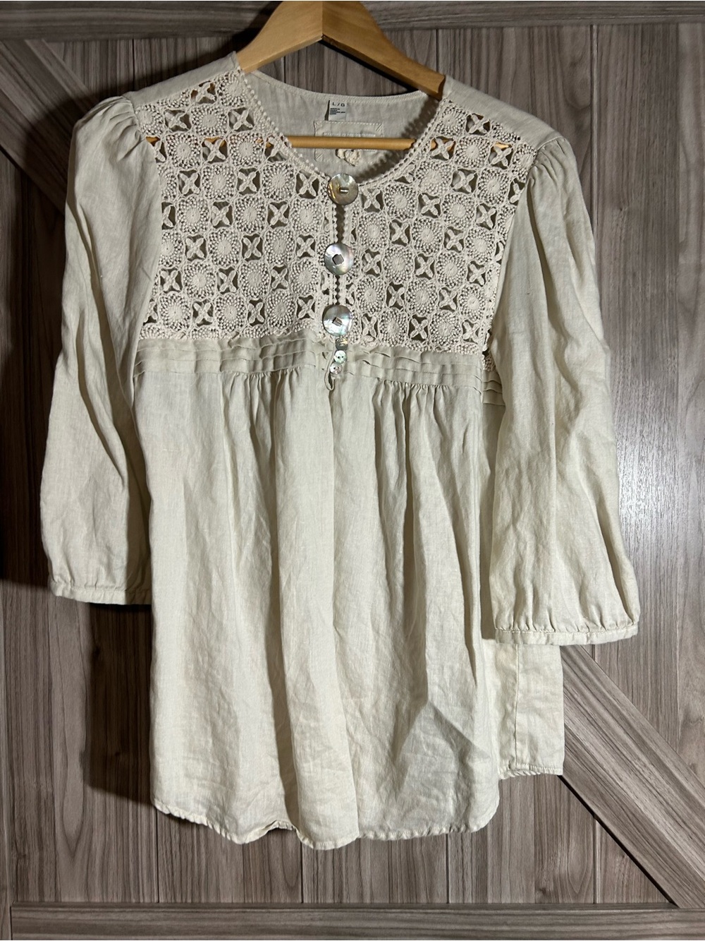 Malvin Boho peasant Cream Linen With Crochet Lace